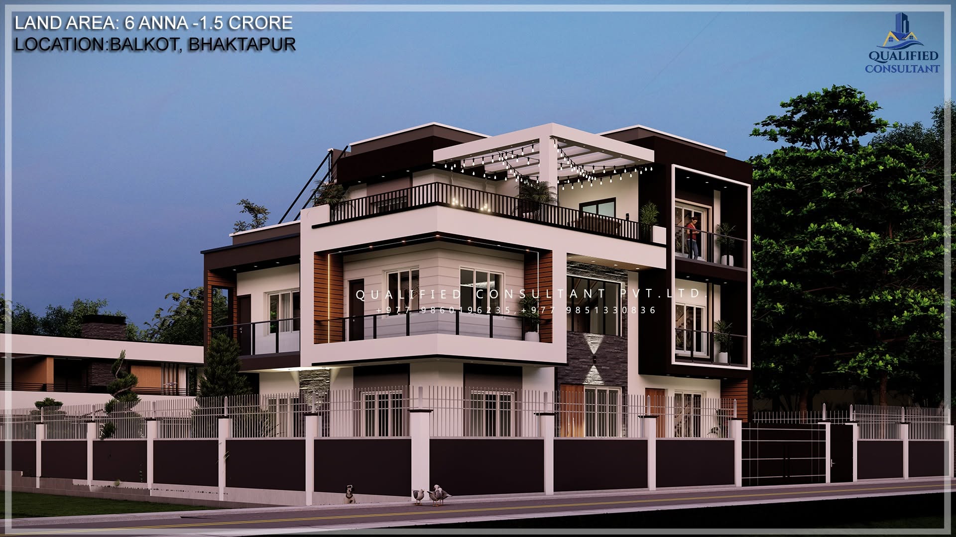 Modern corner residence with rooftop pergola, Balkot Bhaktapur